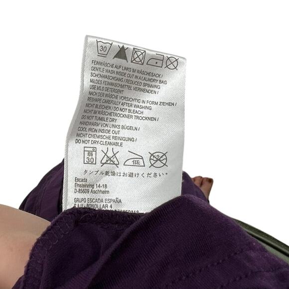 Escada Sport Purple Jersey Pintuck Short Sleeve Tee Rosette Belted Size Medium - Picture 12 of 12